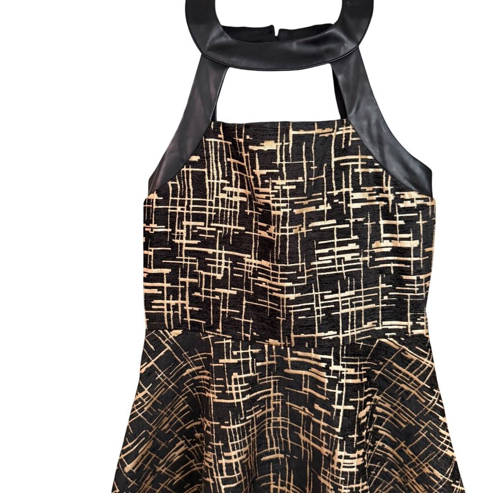 Miss Behave Girls Black & Gold Textured Halter Dress Size 10 With Faux Leather D - Picture 4 of 5